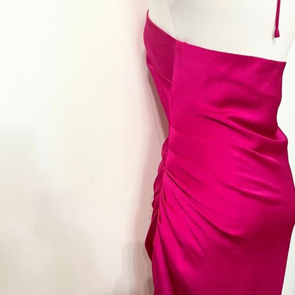 JONATHAN SIMKHAI HANSEL PINK SATIN HALTER SIDE SLIT EVENING FORMAL DRESS - 0 - Picture 6 of 13